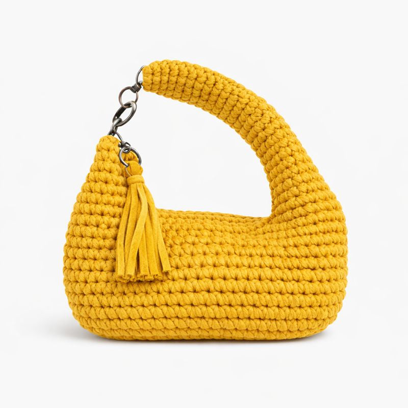 Borsa uncinetto boho manico con moschettoni colore giallo mostarda fatta a mano ckibags