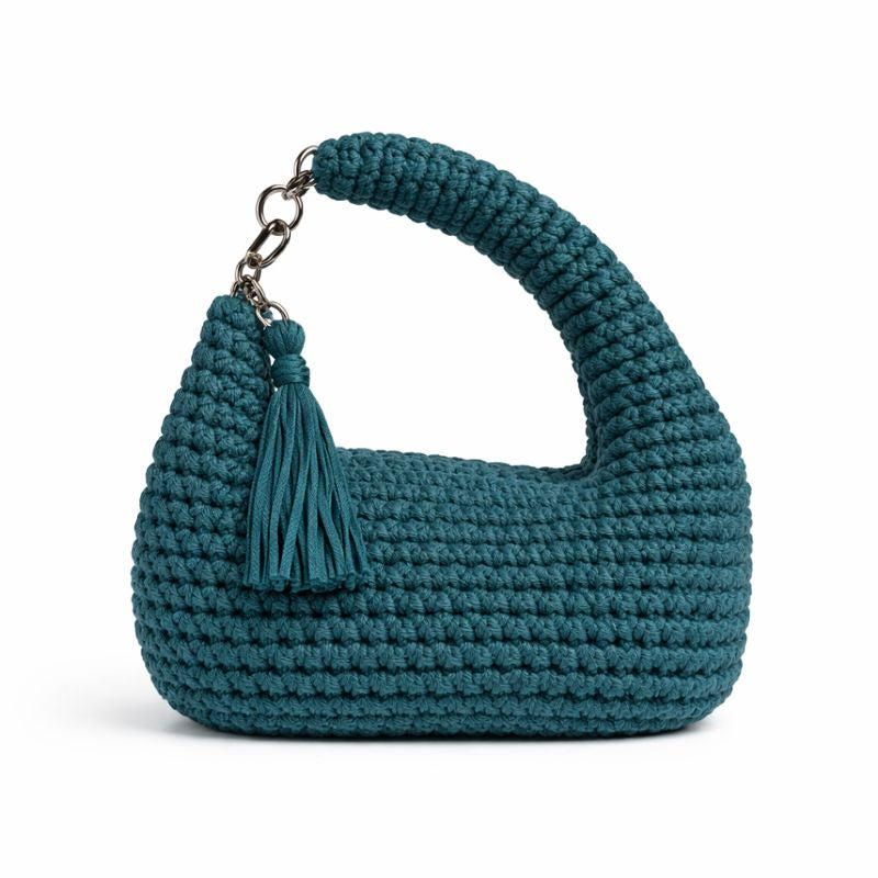 Borsa uncinetto boho manico con moschettoni colore verde pavone fatta a mano ckibags