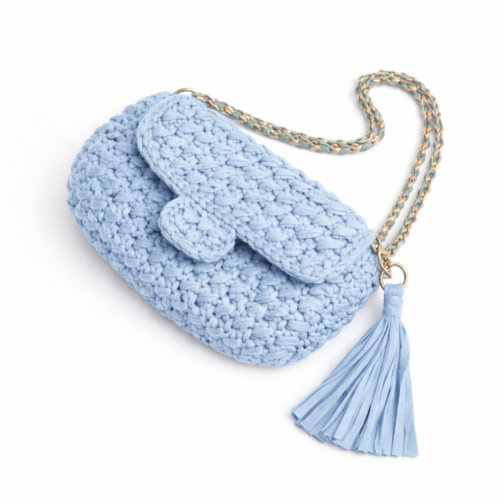 Ella mini bag all'uncinetto variante colore azzurro jeans   - CKI Bags artigianale italiano