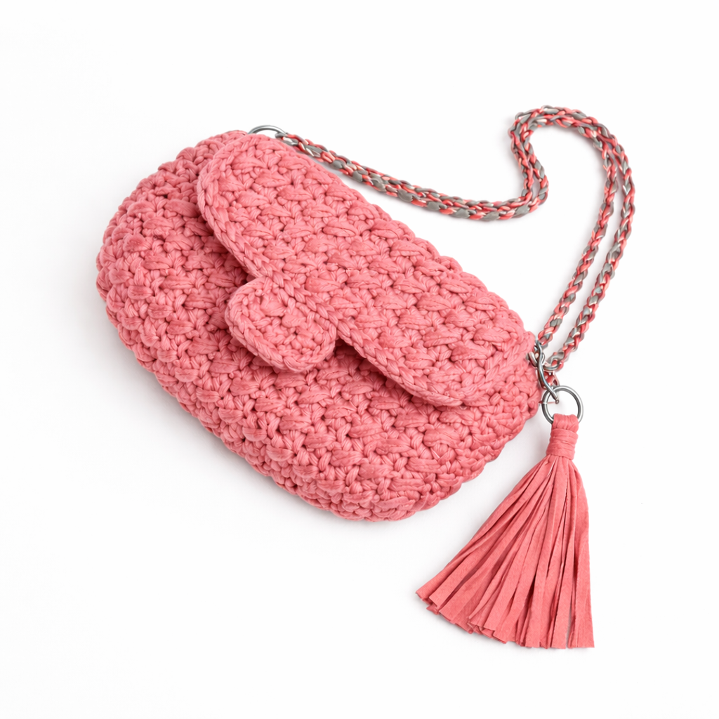 Ella mini bag all'uncinetto variante colore rosa corallo   - CKI Bags artigianale italiano