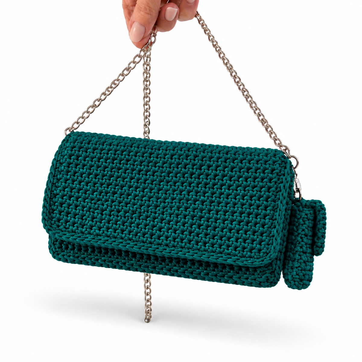 Borsa Ava color petrolio con tracolla a catena color argento