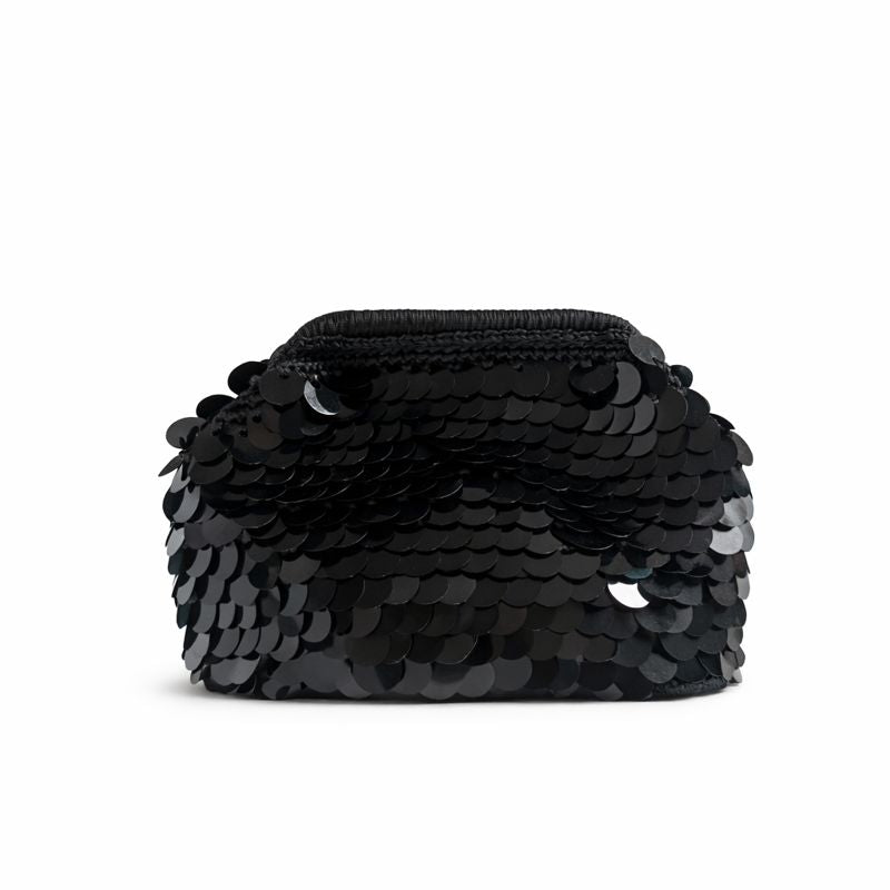 clutch uncinetto Cloe con paillettes nere effetto luce
