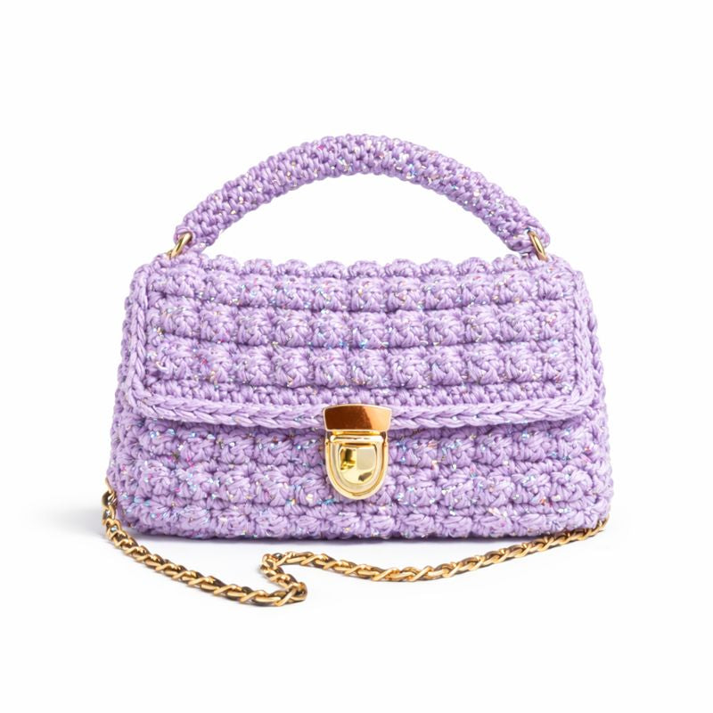 mini borsa uncinetto Emma colore lilla con paillettes