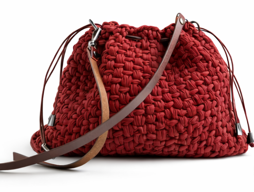borsa uncinetto a sacchetto Eva rossa con tracolla in cuoio