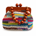 clutch uncinetto Gaia multicolore con manico in legno