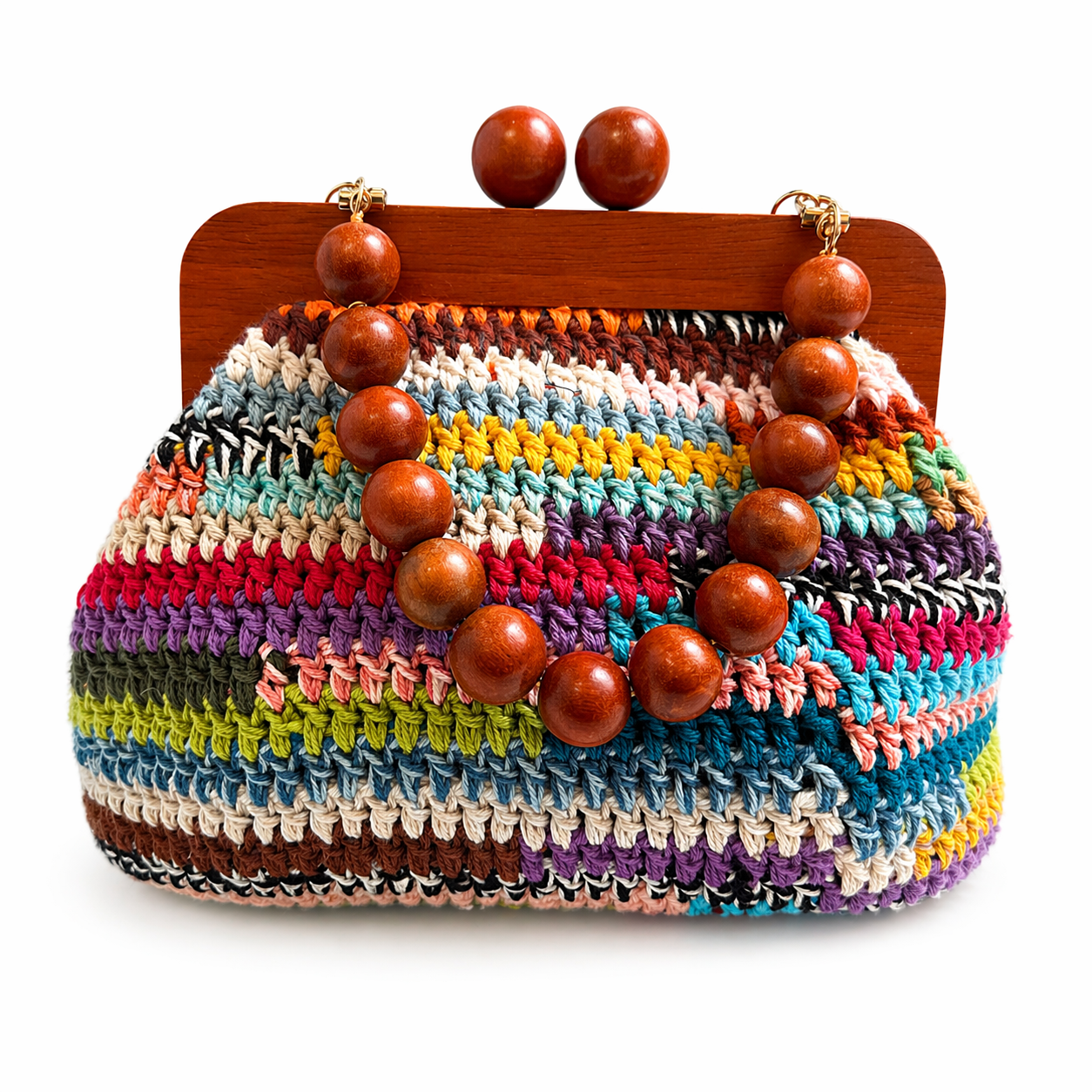 clutch uncinetto Gaia multicolore con manico in legno