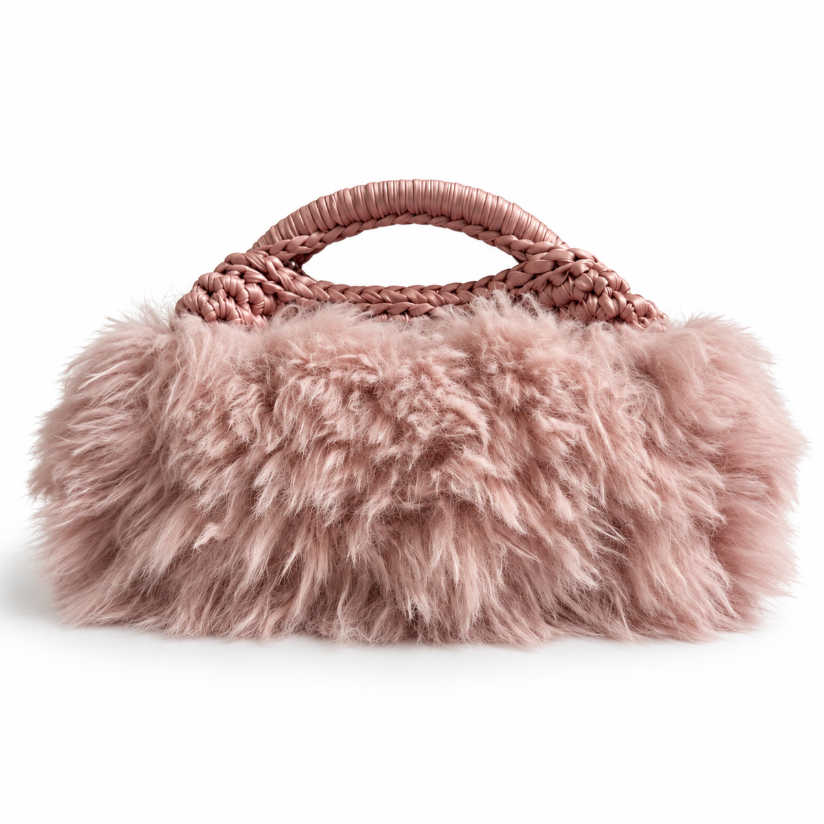 Greta clutch rosa in ecopelliccia lunga con manico rivestito in ecopelle, CKI Bags Made in Italy