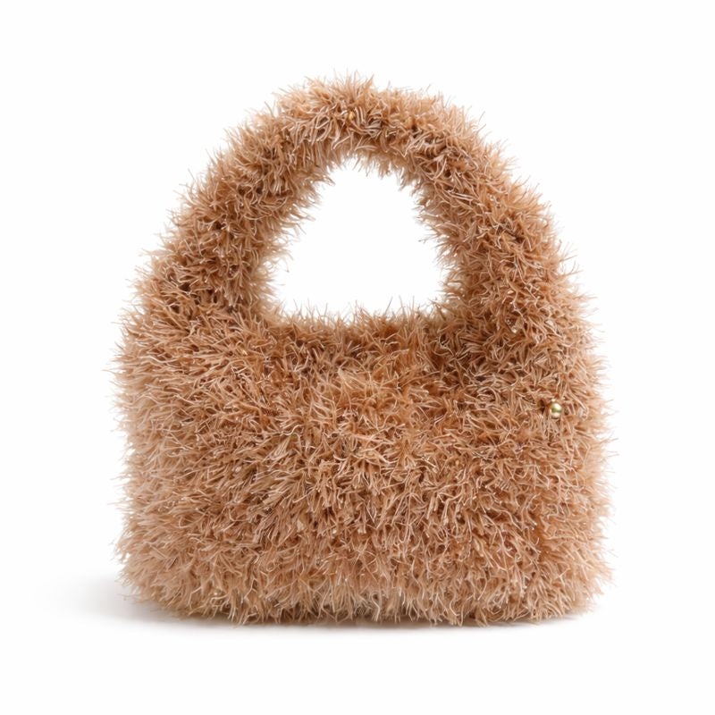 borsa uncinetto Lula Fur colore caramello effetto pelliccia