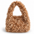 Borsa crochet Lula Fur color caramello con texture effetto fur e manico integrato
