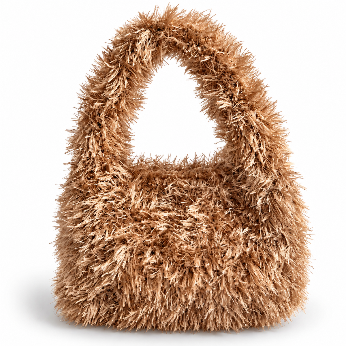 Borsa crochet Lula Fur color caramello con texture effetto fur e manico integrato