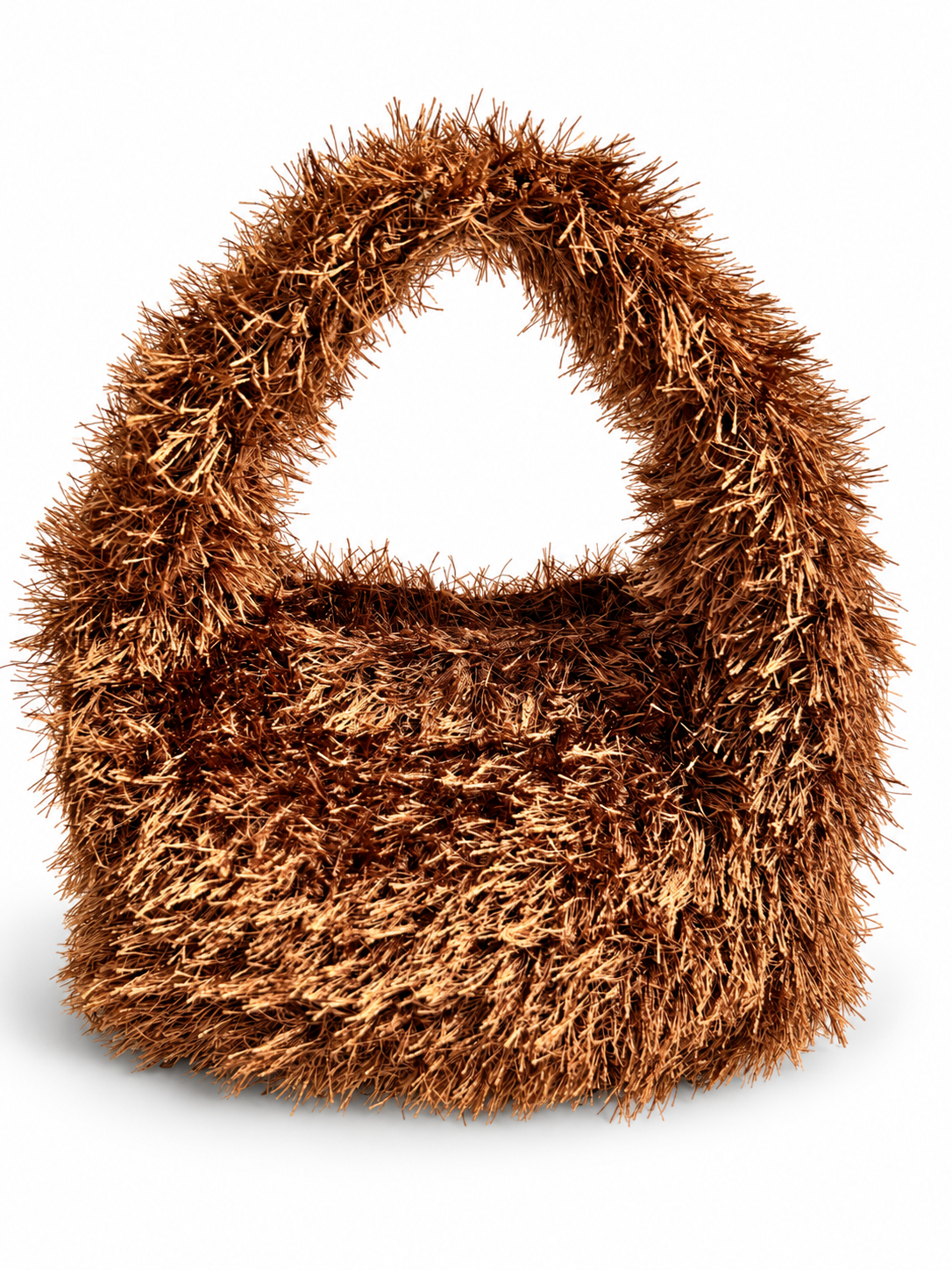 Borsa crochet Lula Fur color tabacco con texture effetto fur e manico integrato