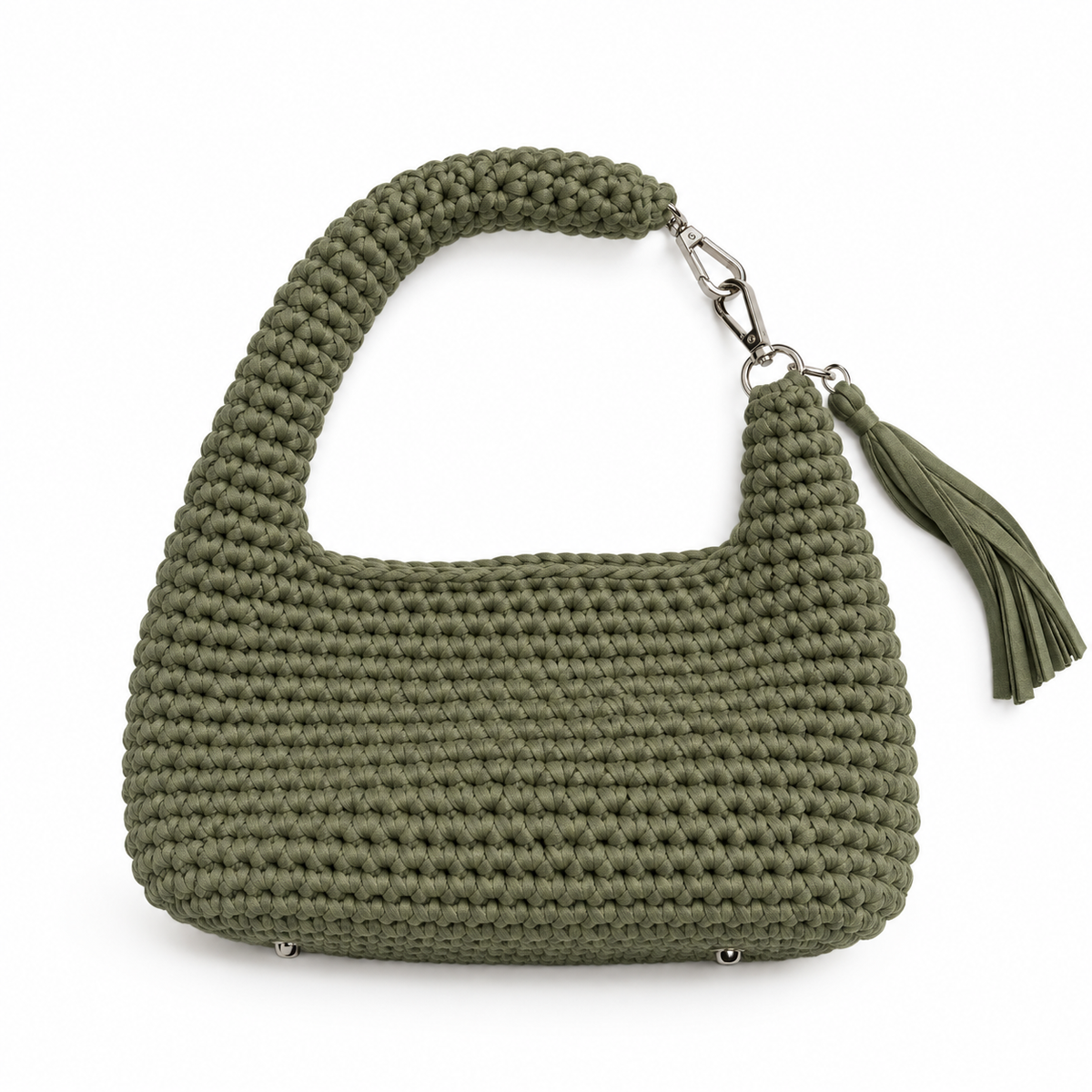 Luna borsa a uncinetto verde militare con manico integrato