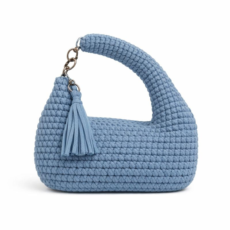 borsa uncinetto Luna a mezzaluna azzurro jeans con manico