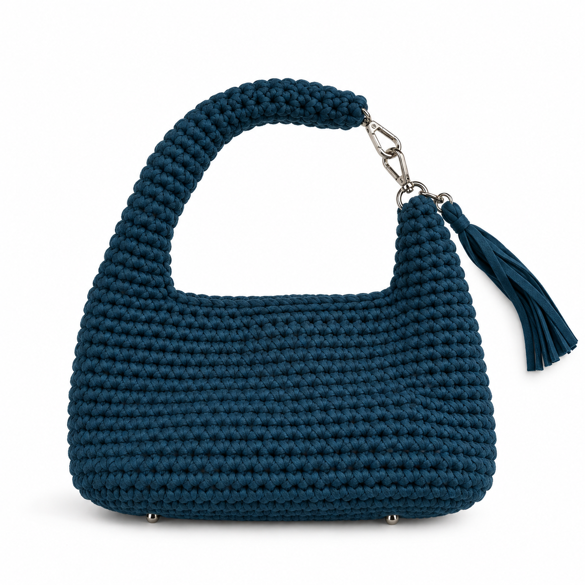 Luna borsa a uncinetto Prussian Blue con manico integrato