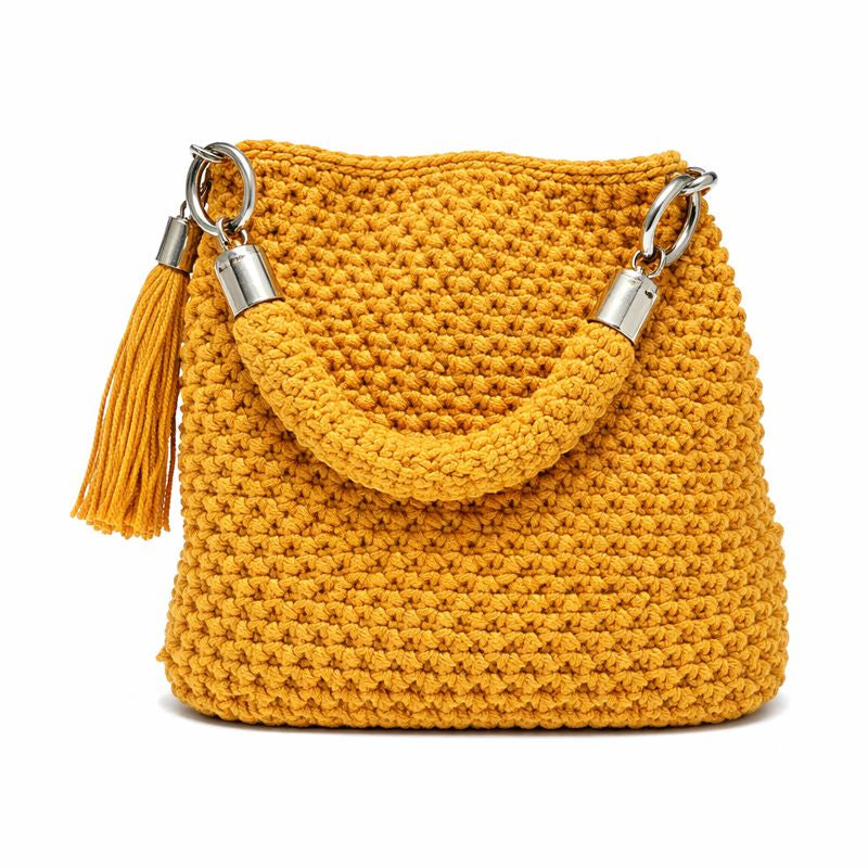 borsa uncinetto Mabel giallo sole con nappina