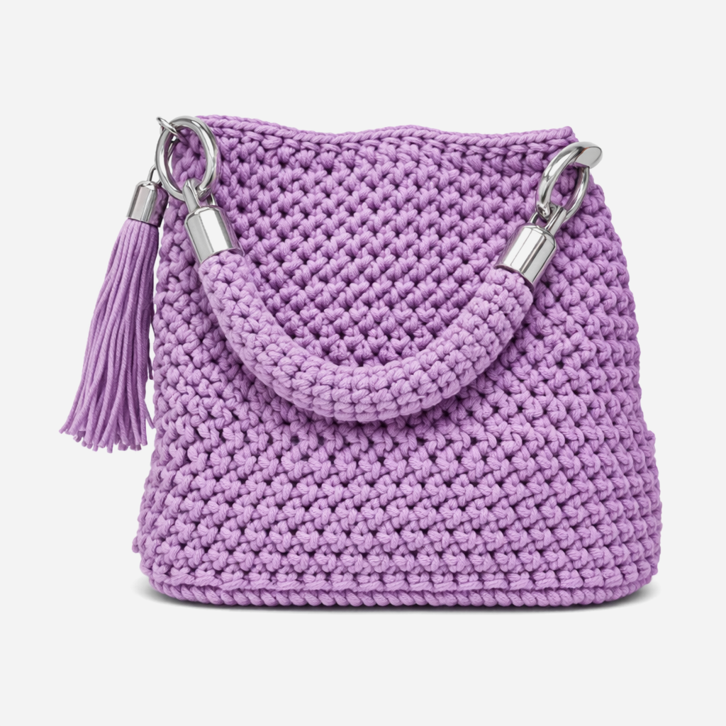 borsa uncinetto Mabel lilla con manico intrecciato