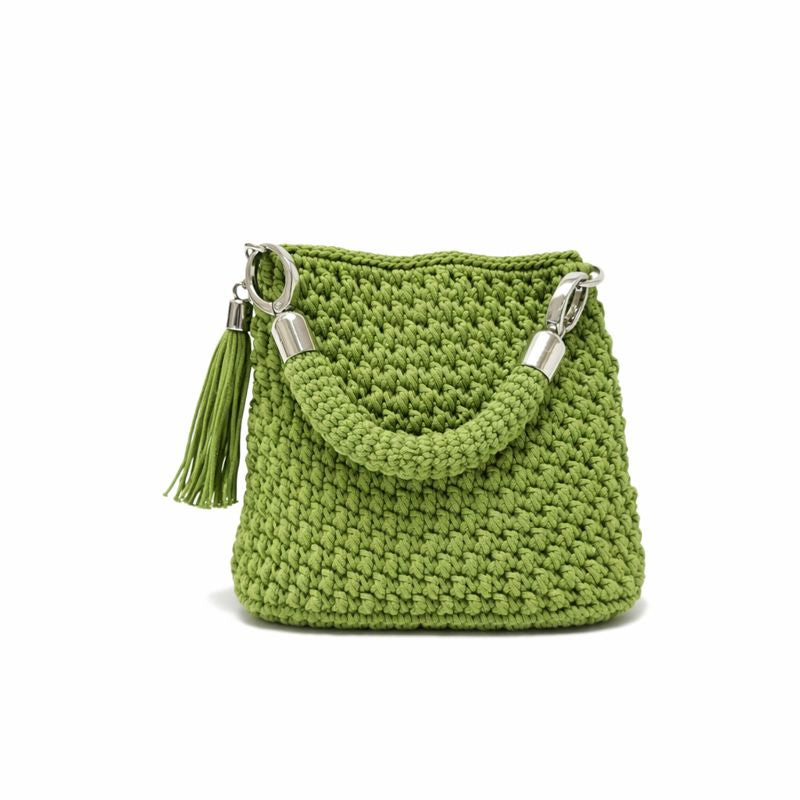 borsa uncinetto Mabel verde primavera con manico intrecciato