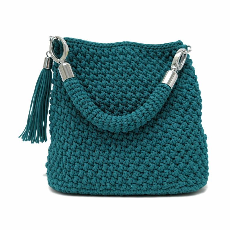borsa uncinetto Mabel petrolio con nappina