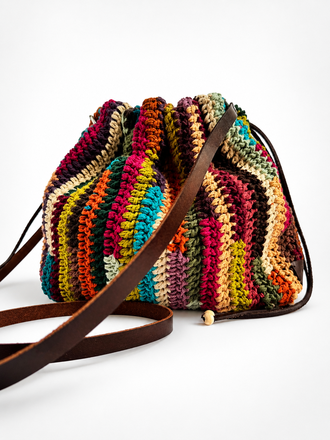 Borsa a sacchetto multicolor con tracolla in cuoio