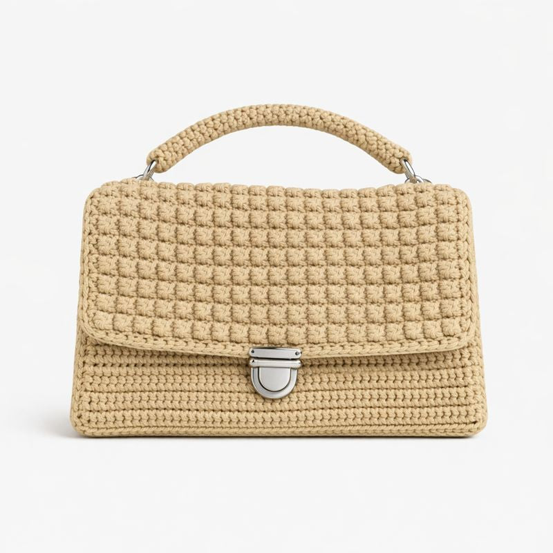 borsa uncinetto cartella Mina beige con catena
