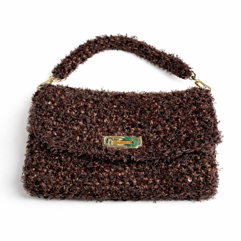 borsa uncinetto Nina marrone effetto pelliccia