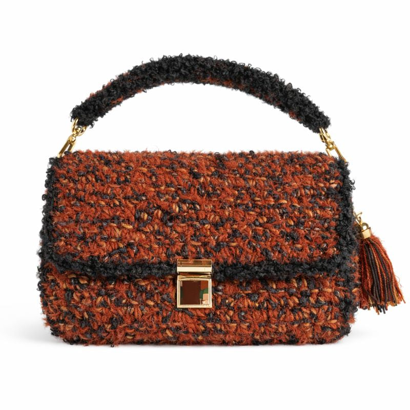 borsa uncinetto Nina vpaprika nero a patta texture bouclé