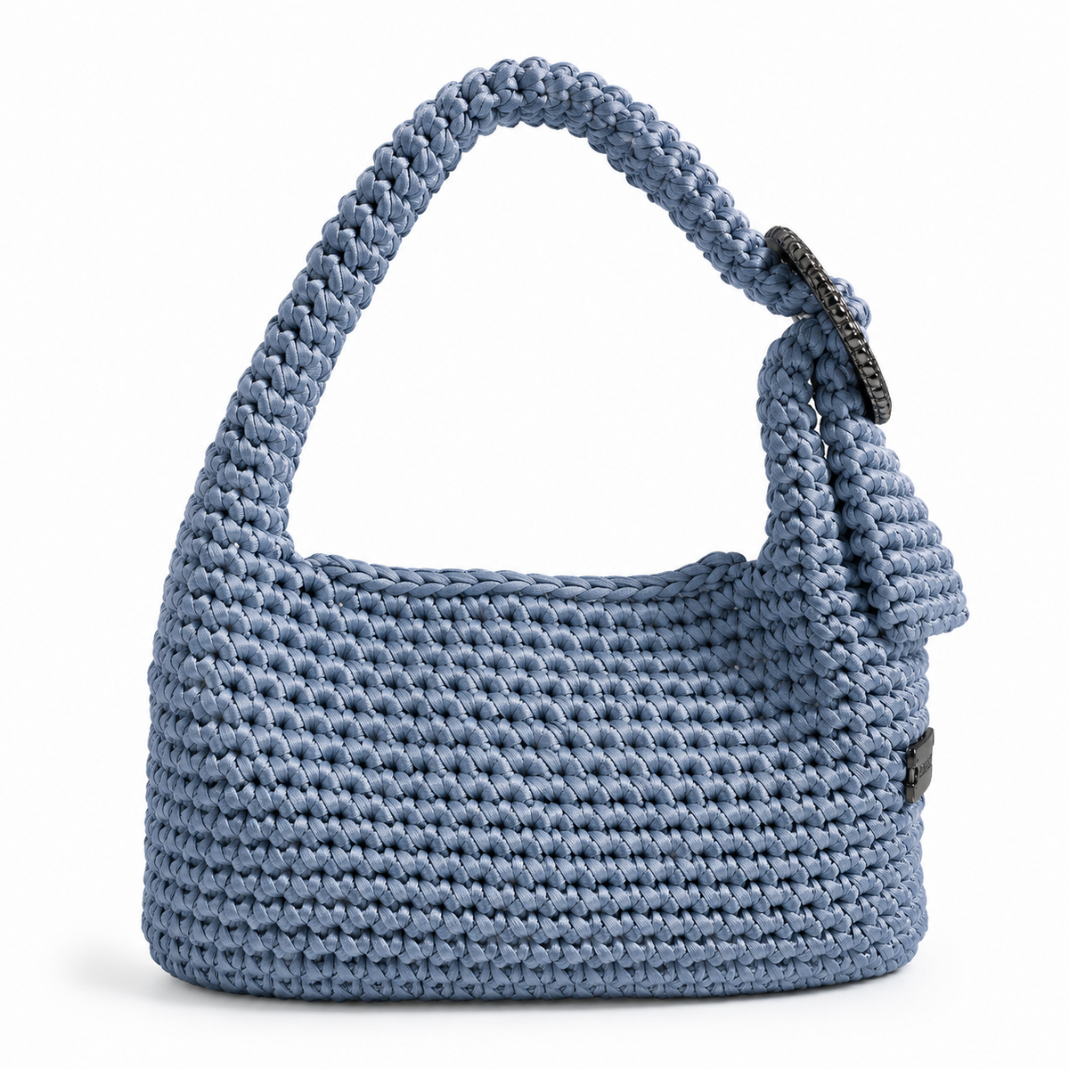 Borsa crochet Nives in ecopelle azzurro chiaro fatta a mano