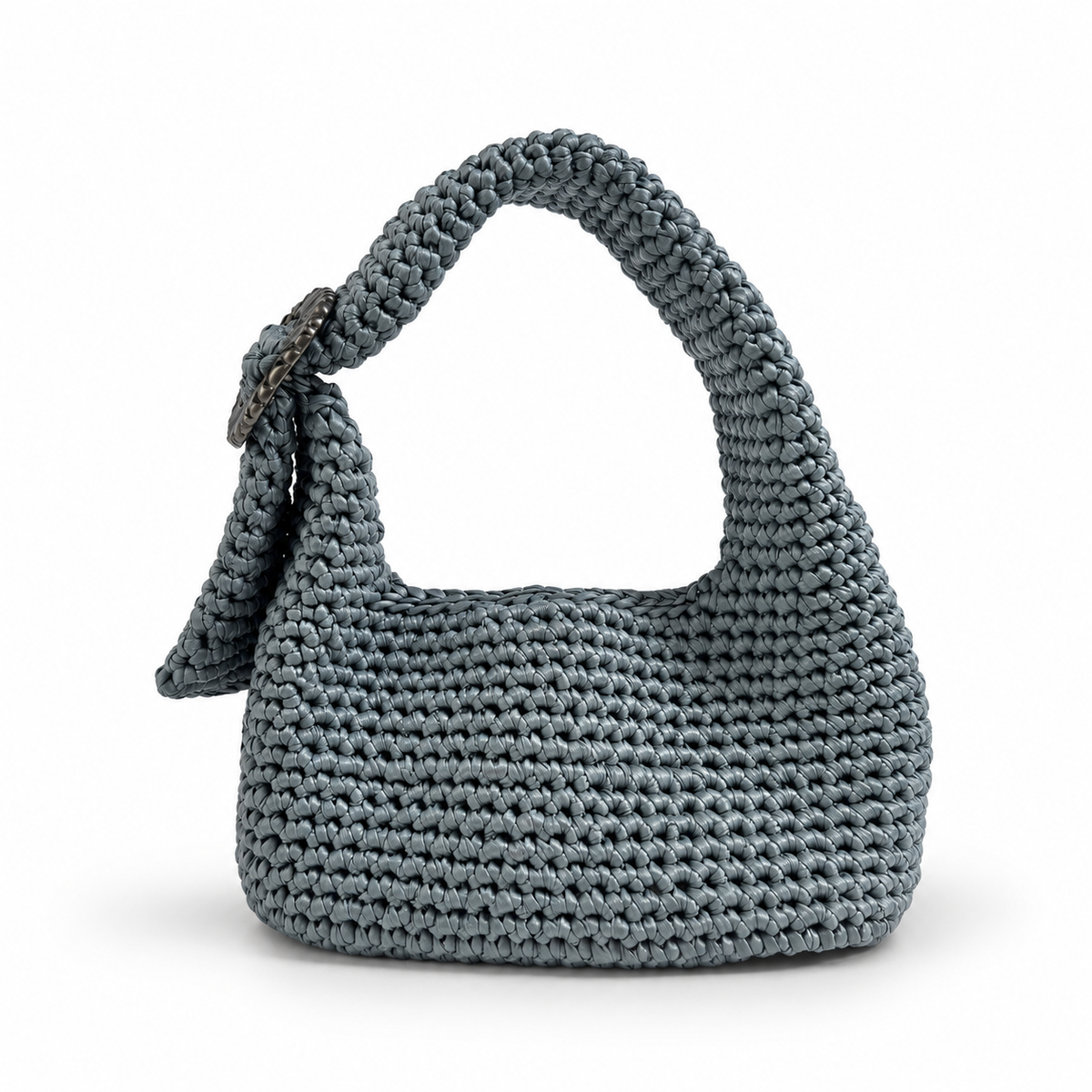 Borsa crochet Nives in ecopelle azzurro fatta a mano