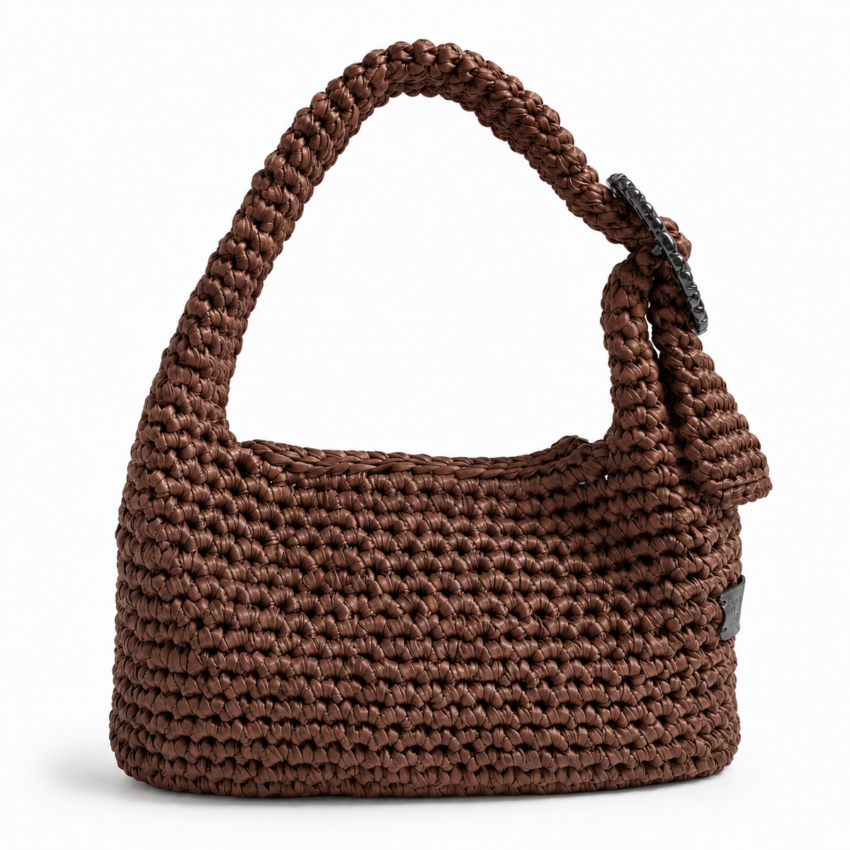 Borsa crochet Nives in ecopelle color cioccolato fatta a mano