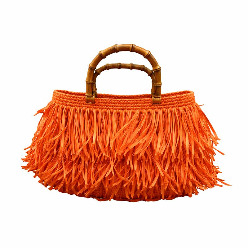 borsa rafia Noa arancio con frange