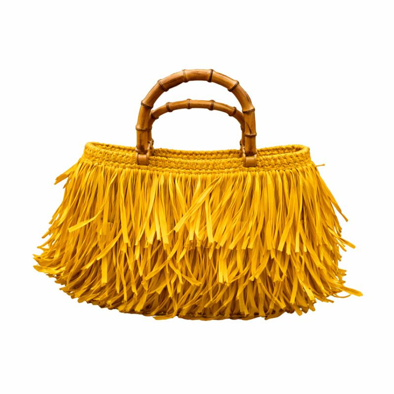 borsa rafia Noa curcuma con frange