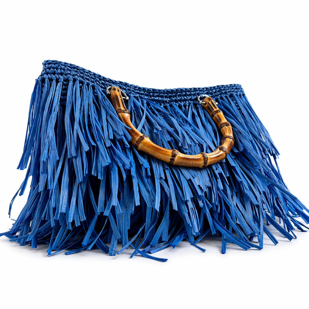 borsa rafia con frange dettaglio movimento