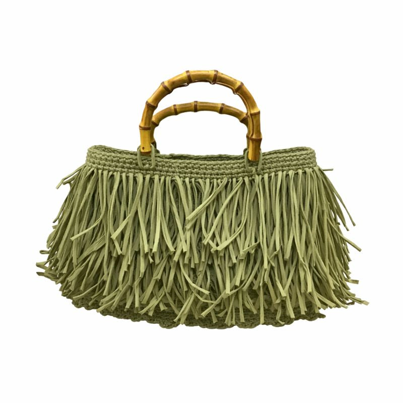 borsa rafia Noa verde salvia con frange