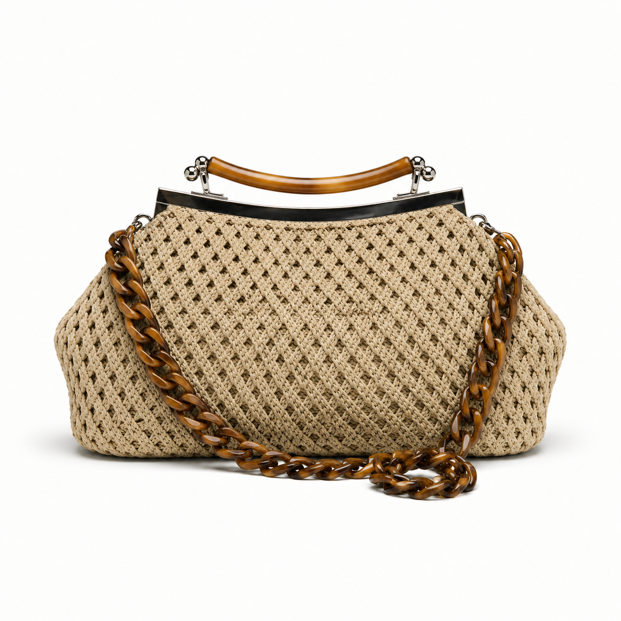clutch uncinetto Petra colore beige con manico rigido effetto tartaruga