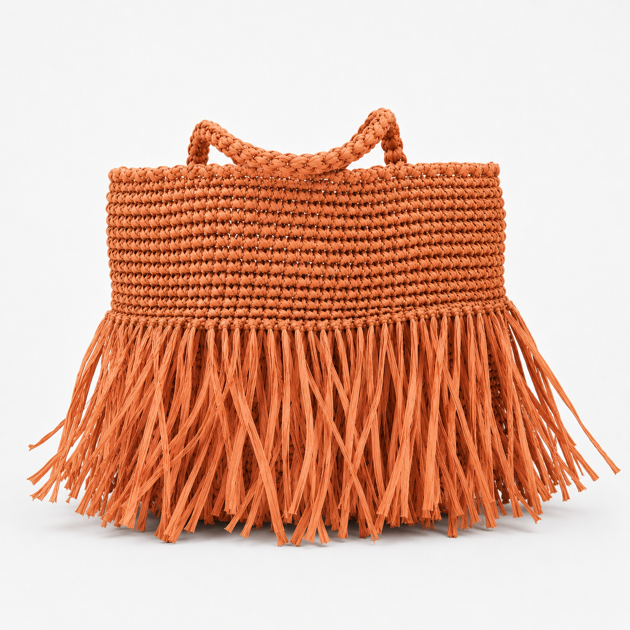 Borsa in rafia melone con frange Collezione Mediterranea