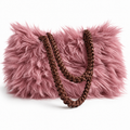 Borsa Sveva in ecopelliccia rosa antico con manici intrecciati marroni in ecopelle.