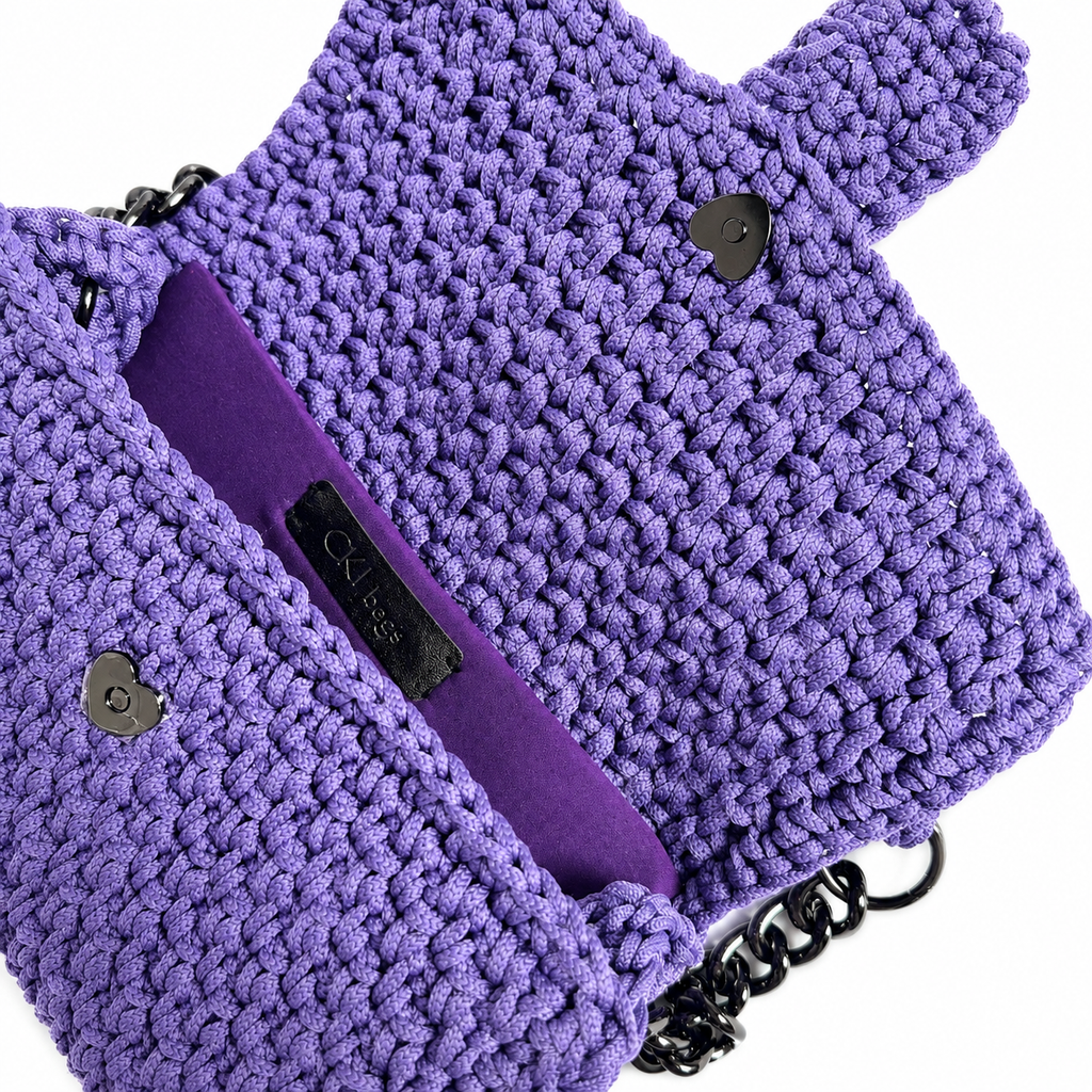 Interno foderato della borsa crochet Vera viola